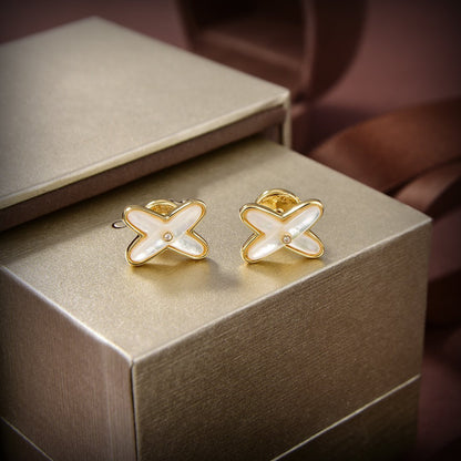 [Rani Jewelry]JEUX DE WHITE MOP GOLD DIAMOND EARRINGS