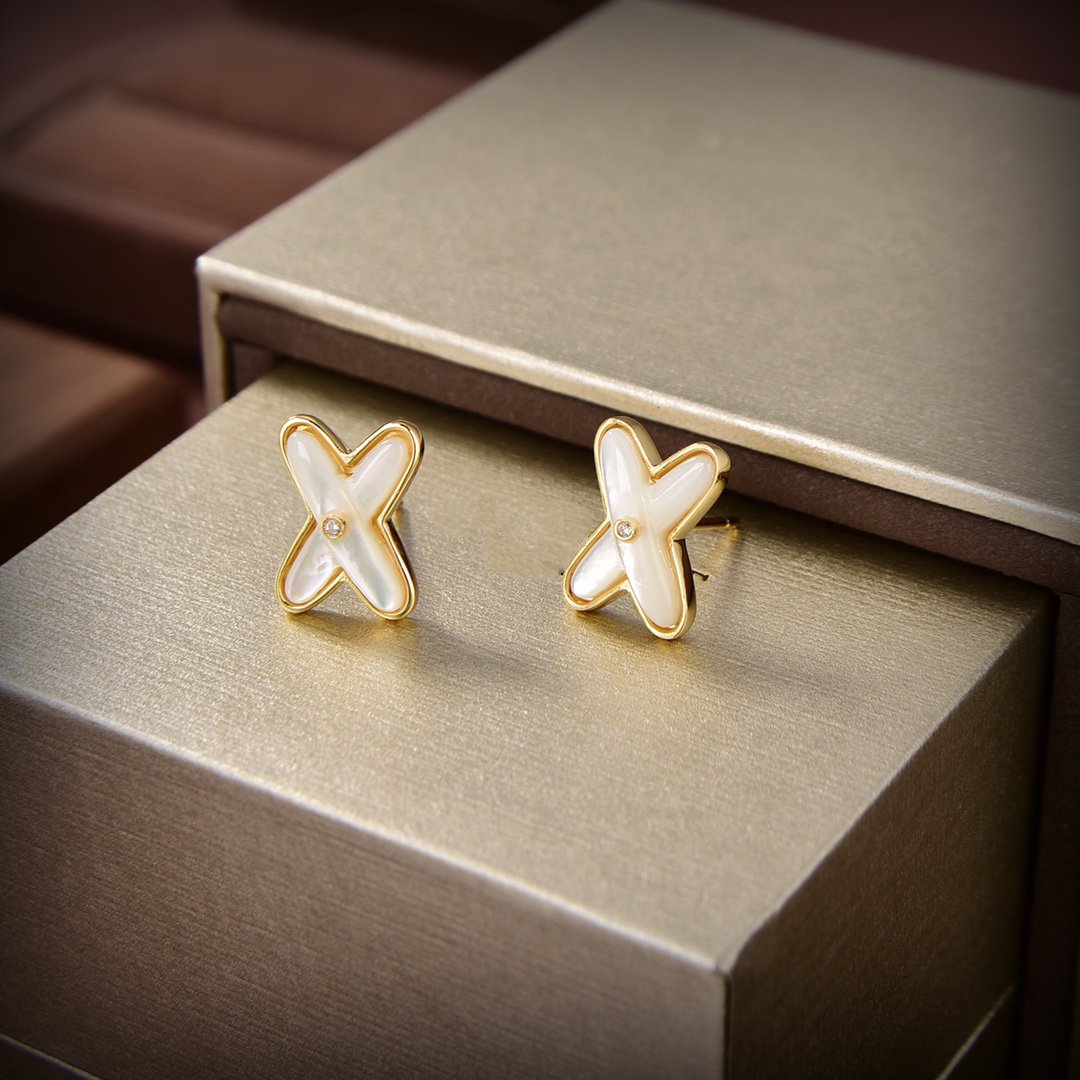 [Rani Jewelry]JEUX DE WHITE MOP GOLD DIAMOND EARRINGS