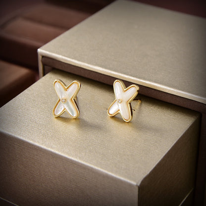 [Rani Jewelry]JEUX DE WHITE MOP GOLD DIAMOND EARRINGS