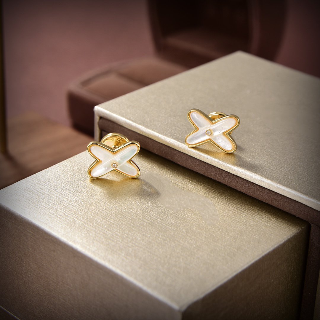 [Rani Jewelry]JEUX DE WHITE MOP GOLD DIAMOND EARRINGS