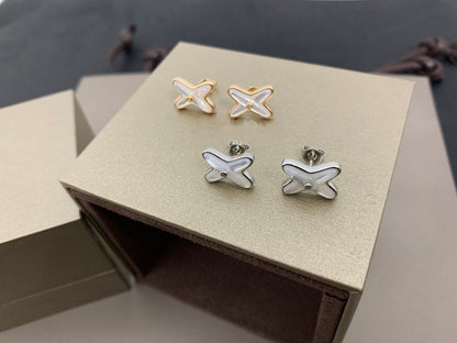 [Rani Jewelry]JEUX DE WHITE MOP SILVER DIAMOND EARRINGS