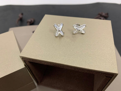 [Rani Jewelry]JEUX DE WHITE MOP SILVER DIAMOND EARRINGS