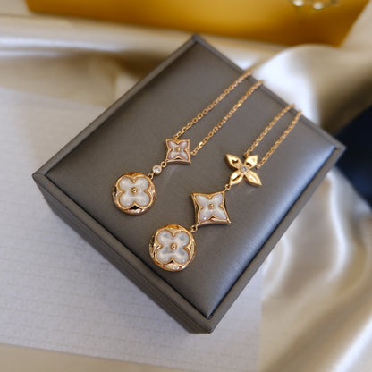 [Rani Jewelry]COLOR BLOSSOM LARIAT NECKLACE PINK GOLD WHITE MOTHER PEARL AND DIAMOND