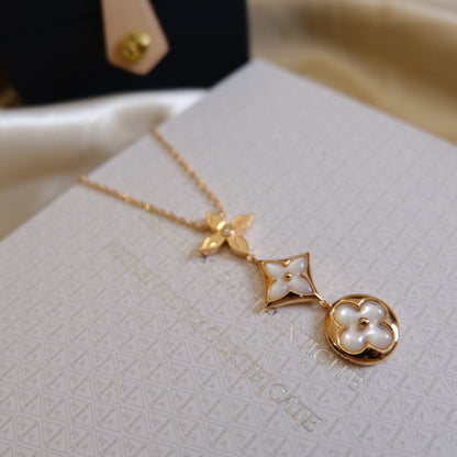 [Rani Jewelry]COLOR BLOSSOM LARIAT NECKLACE PINK GOLD WHITE MOTHER PEARL AND DIAMOND