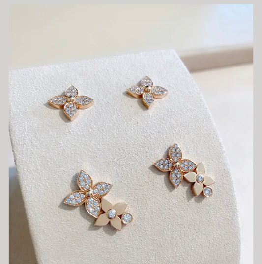 [Rani Jewelry]STAR BLOSSOM STUD EARRINGS PINK GOLD DIAMONDS