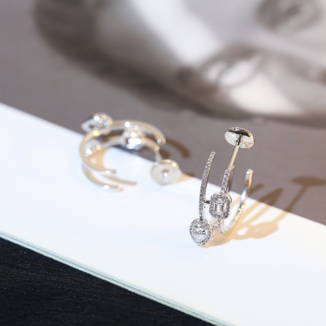[Rani Jewelry]CREOLES MY TWIN 2 RANGS SILVER DIAMOND EARRINGS