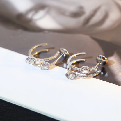 [Rani Jewelry]CREOLES MY TWIN 2 RANGS SILVER DIAMOND EARRINGS