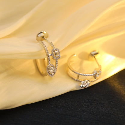 [Rani Jewelry]CREOLES MY TWIN 2 RANGS SILVER DIAMOND EARRINGS
