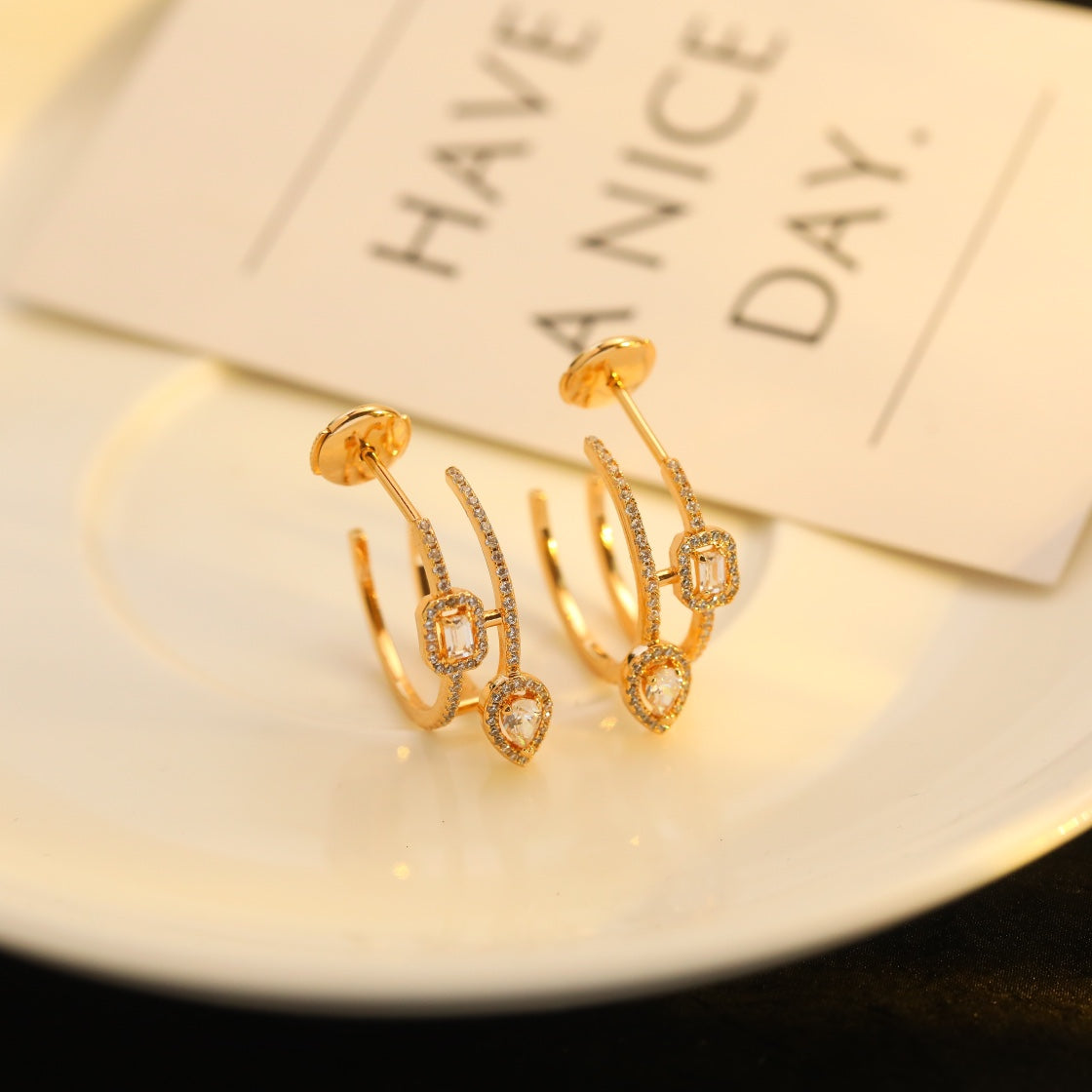 [Rani Jewelry]CREOLES MY TWIN 2 RANGS SILVER DIAMOND EARRINGS