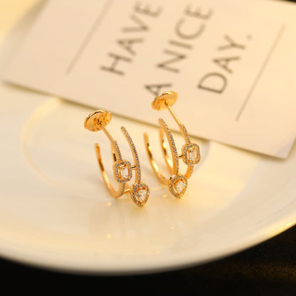 [Rani Jewelry]CREOLES MY TWIN 2 RANGS SILVER DIAMOND EARRINGS