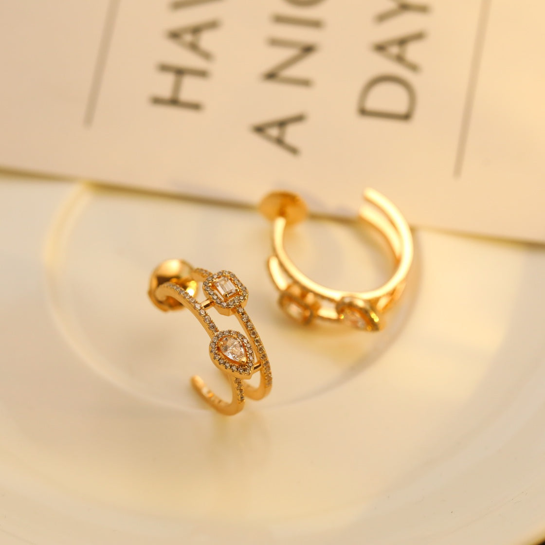 [Rani Jewelry]CREOLES MY TWIN 2 RANGS SILVER DIAMOND EARRINGS