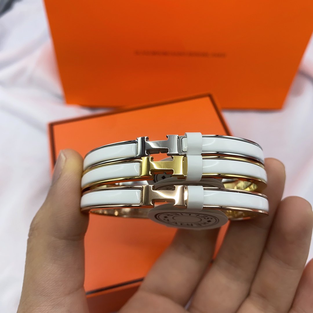 [Rani Jewelry]CLASSIC HM CLIC WHITE 8MM ENAMEL BRACELET