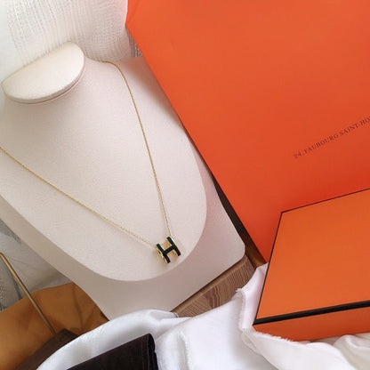 [Rani Jewelry]HM CLIC BLACK ENAMEL GOLD NECKLACE