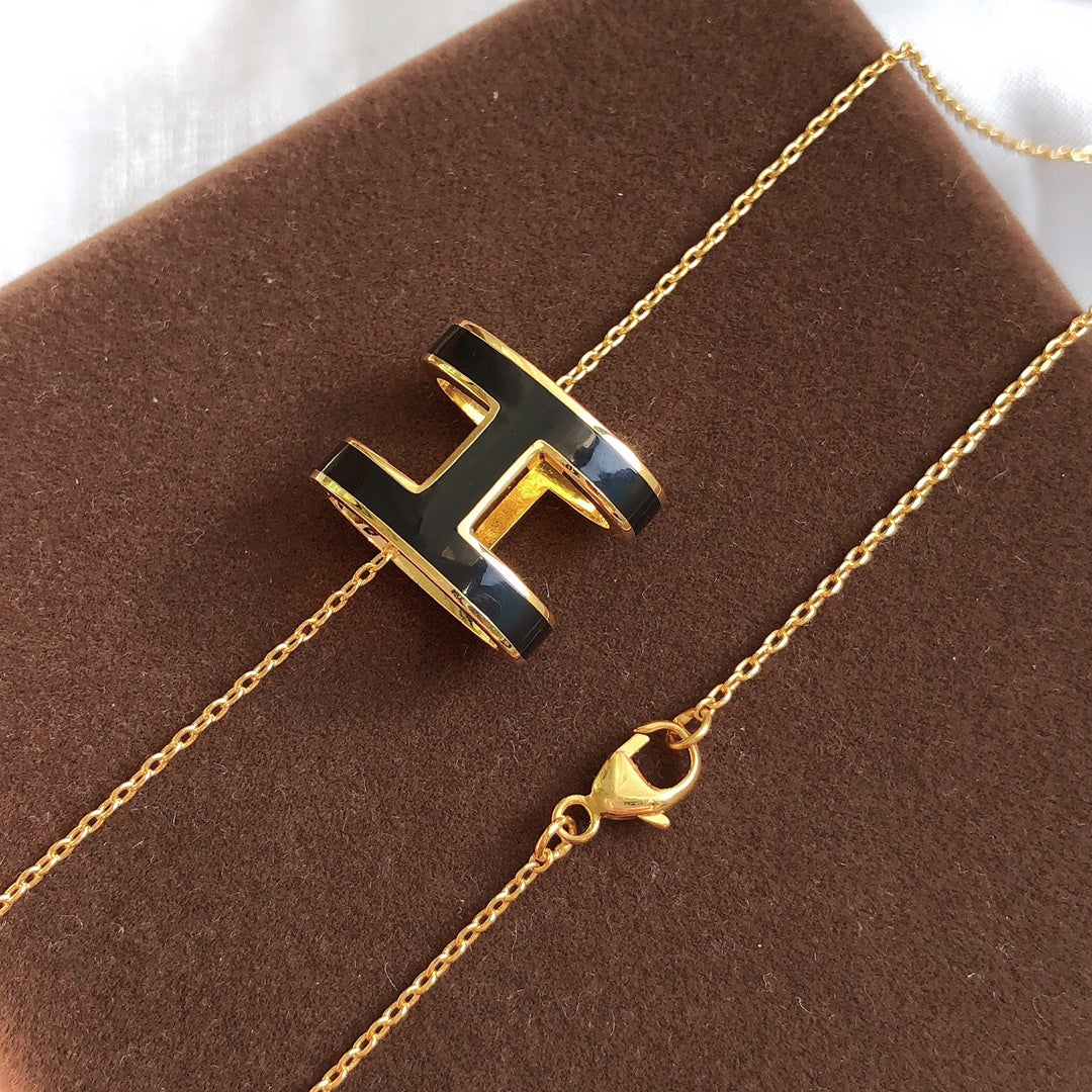 [Rani Jewelry]HM CLIC BLACK ENAMEL GOLD NECKLACE