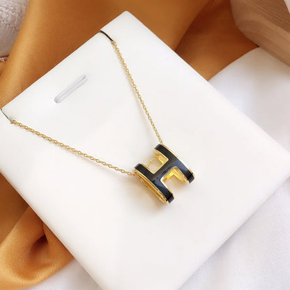 [Rani Jewelry]HM CLIC BLACK ENAMEL GOLD NECKLACE