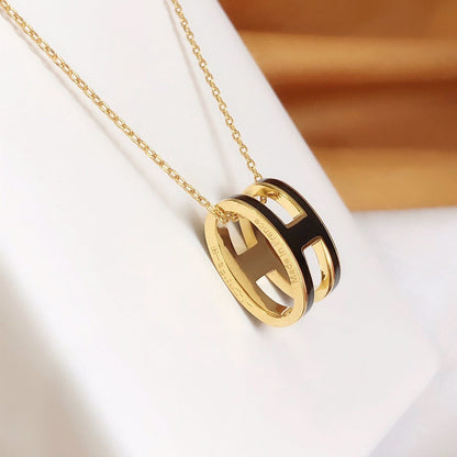 [Rani Jewelry]HM CLIC BLACK ENAMEL GOLD NECKLACE