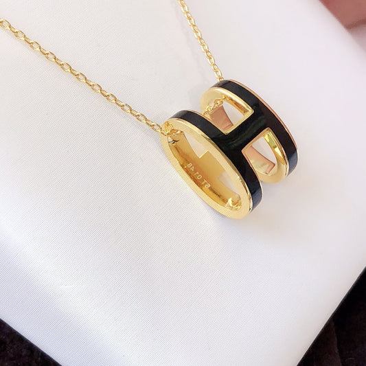 [Rani Jewelry]HM CLIC BLACK ENAMEL GOLD NECKLACE