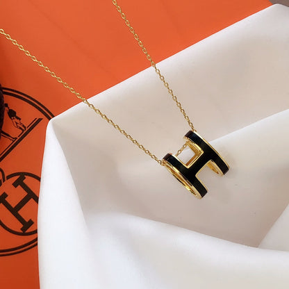 [Rani Jewelry]HM CLIC BLACK ENAMEL GOLD NECKLACE