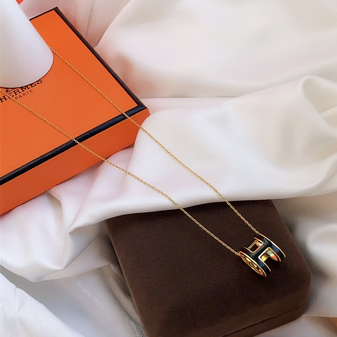 [Rani Jewelry]HM CLIC BLACK ENAMEL GOLD NECKLACE