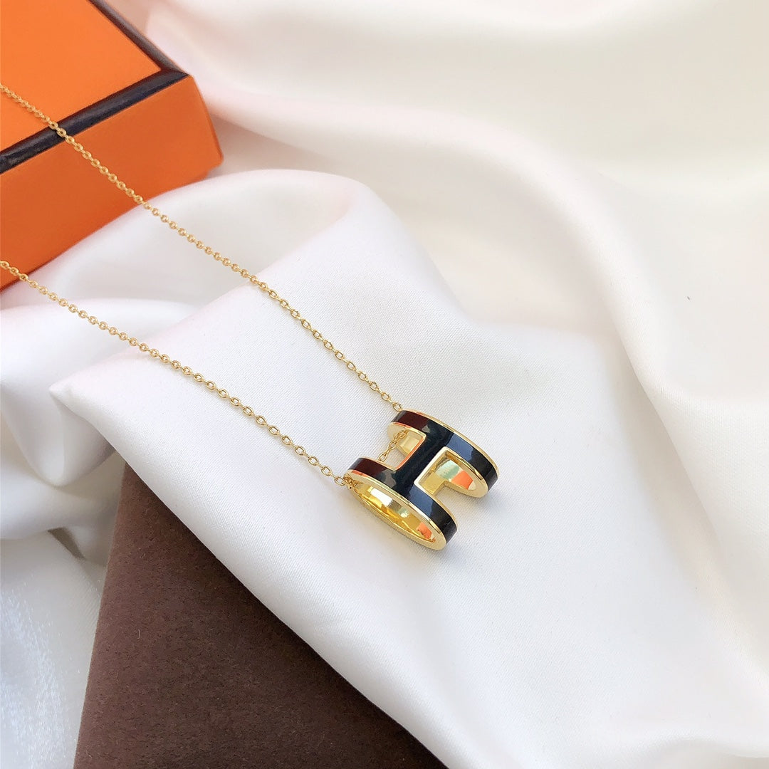 [Rani Jewelry]HM CLIC BLACK ENAMEL GOLD NECKLACE