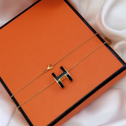 [Rani Jewelry]HM CLIC BLACK ENAMEL GOLD NECKLACE