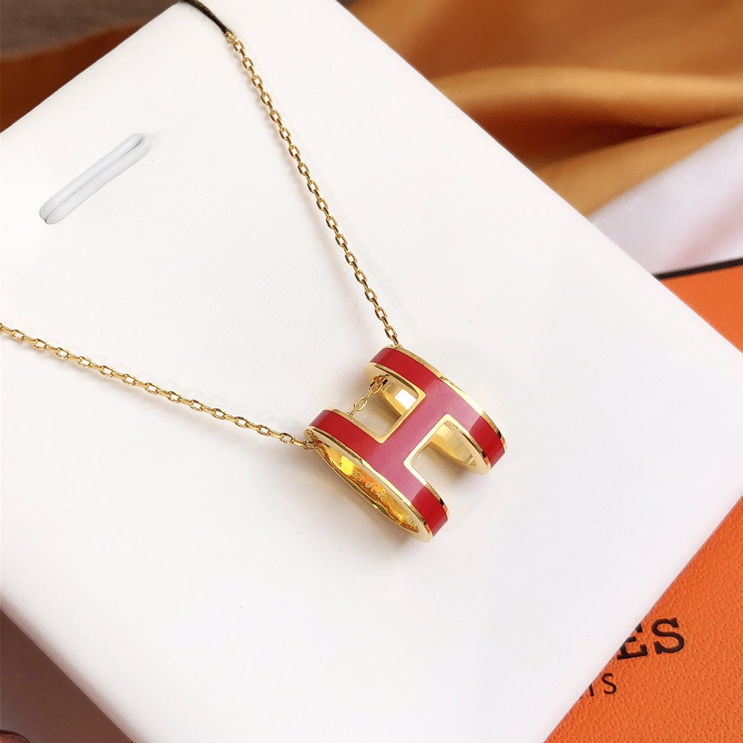 [Rani Jewelry]HM CLIC RED ENAMEL GOLD NECKLACE