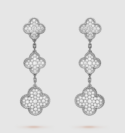[Rani Jewelry]CLOVER 3 MOTIF DIAMOND SILVER DROP EARRINGS