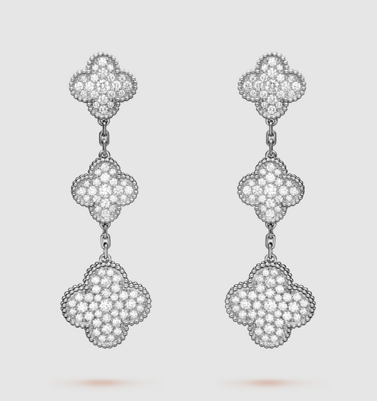 [Rani Jewelry]CLOVER 3 MOTIF DIAMOND SILVER DROP EARRINGS