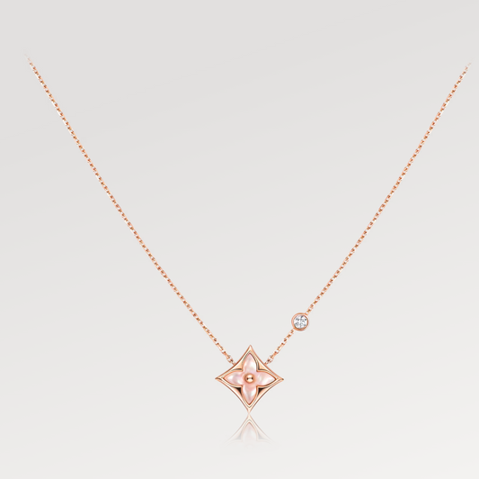 [Rani Jewelry]STAR PINK MOP 1 DIAMOND PINK GOLD NECKLACE