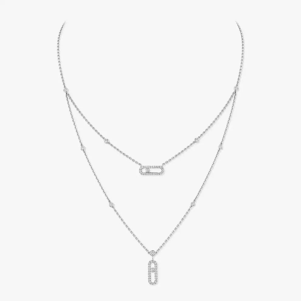 [Rani Jewelry]2 Rows Rose Gold Diamond Pave_ Necklace Move Uno