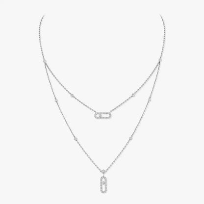 [Rani Jewelry]2 Rows Rose Gold Diamond Pave_ Necklace Move Uno