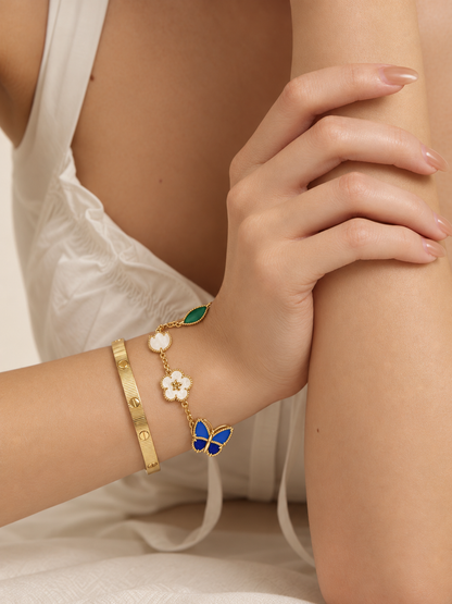 [Rani Jewelry] Lucky Spring Butterfly 5-Motif & LOVE Unlimited Bracelet Stack Set