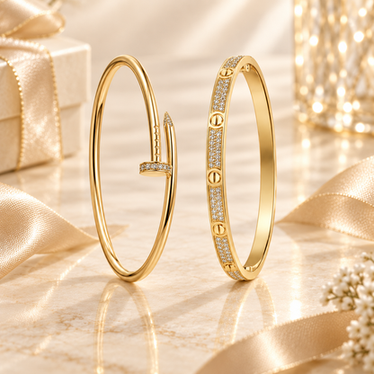 [Rani Jewelry] JUSTE Diamond & LOVE Diamond-Paved Bracelet Stack Set
