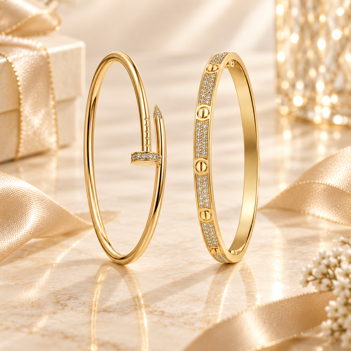 [Rani Jewelry] JUSTE Diamond & LOVE Diamond-Paved Bracelet Stack Set