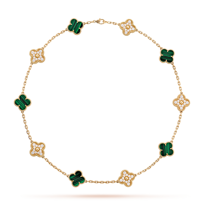 [Rani Jewelry]CLOVER 10 MOTIFS MALACHITE DIAMOND NECKLACE