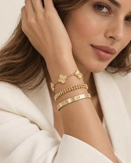 [Rani Jewelry] CLASH & Clover Laser 5-Motif & LOVE Brushed Bracelet Stack Set