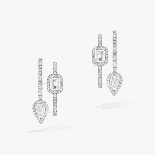 [Rani Jewelry]CREOLES MY TWIN 2 RANGS SILVER DIAMOND EARRINGS