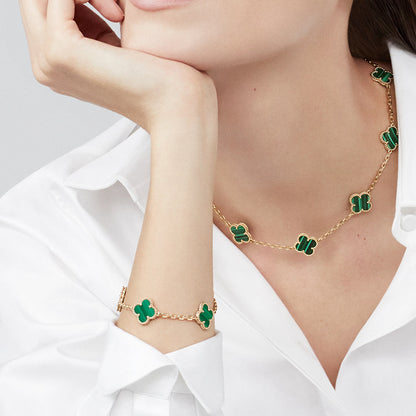 [Rani Jewelry]CLOVER 10 MOTIFS MALACHITE NECKLACE