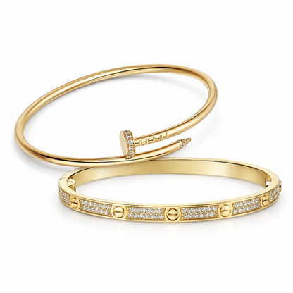 [Rani Jewelry] JUSTE Diamond & LOVE Diamond-Paved Bracelet Stack Set