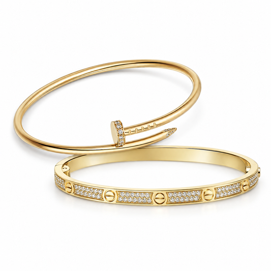 [Rani Jewelry] JUSTE Diamond & LOVE Diamond-Paved Bracelet Stack Set