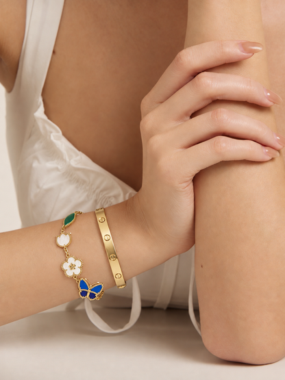[Rani Jewelry] LOVE Brushed & Lucky Spring Butterfly 5-Motif Bracelet Stack Set