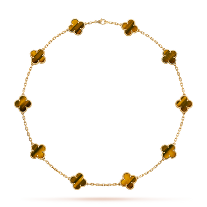 [Rani Jewelry]CLOVER 10 MOTIFS TIGER EYE NECKLACE