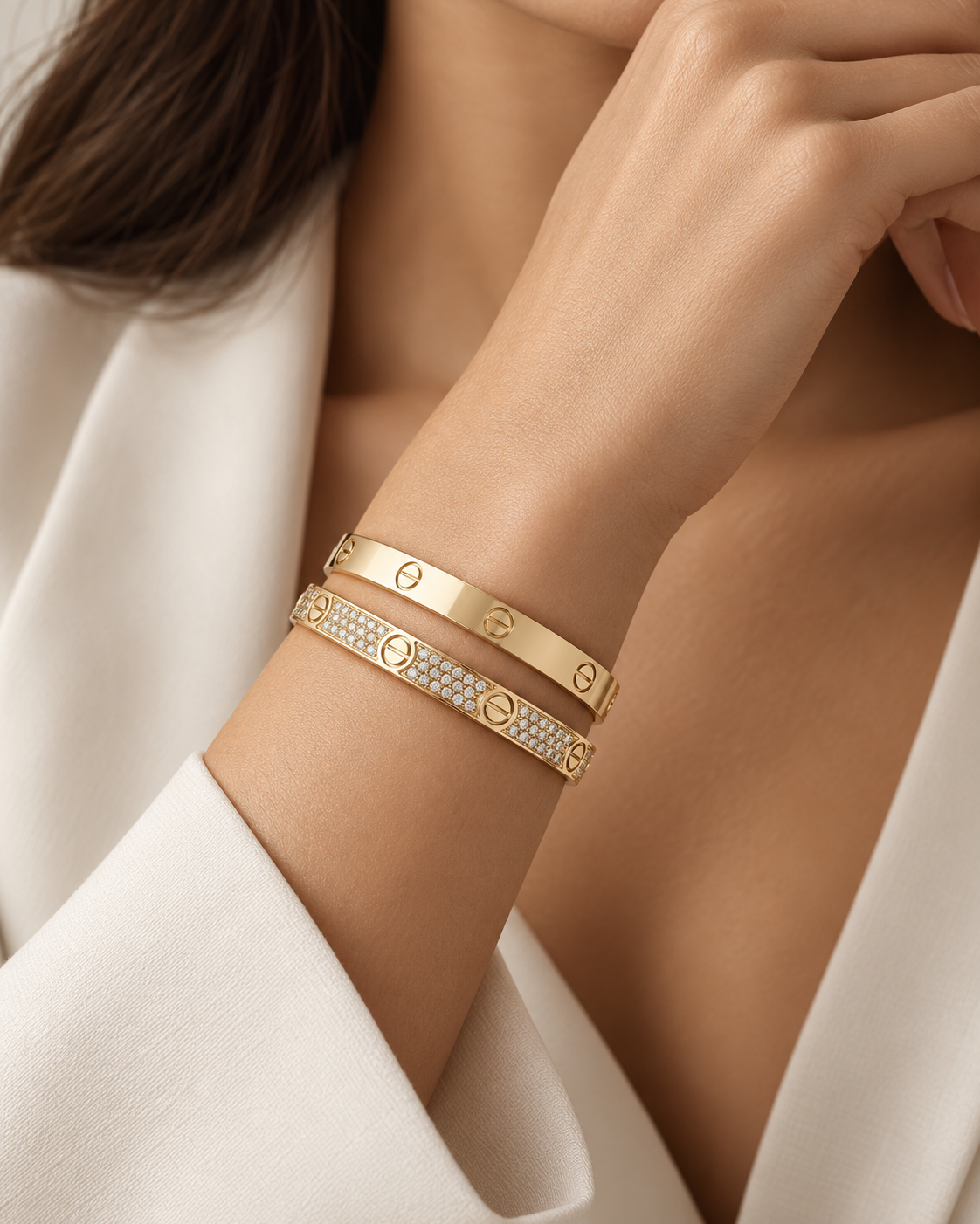 [Rani Jewelry] LOVE  Classic & Diamond-Paved Bracelet Stack Set