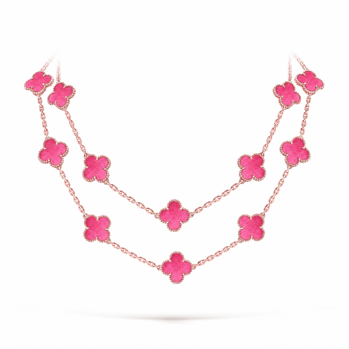 [Rani Jewelry] NEW CLOVER 20 MOTIFS PINK ENAMEL NECKLACE