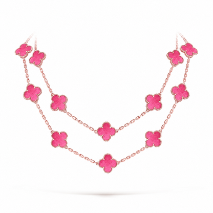 [Rani Jewelry] NEW CLOVER 20 MOTIFS PINK ENAMEL NECKLACE