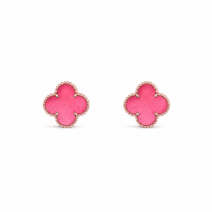 [Rani Jewelry]NEW CLOVER 15MM PINK ENAMEL STUD EARRINGS