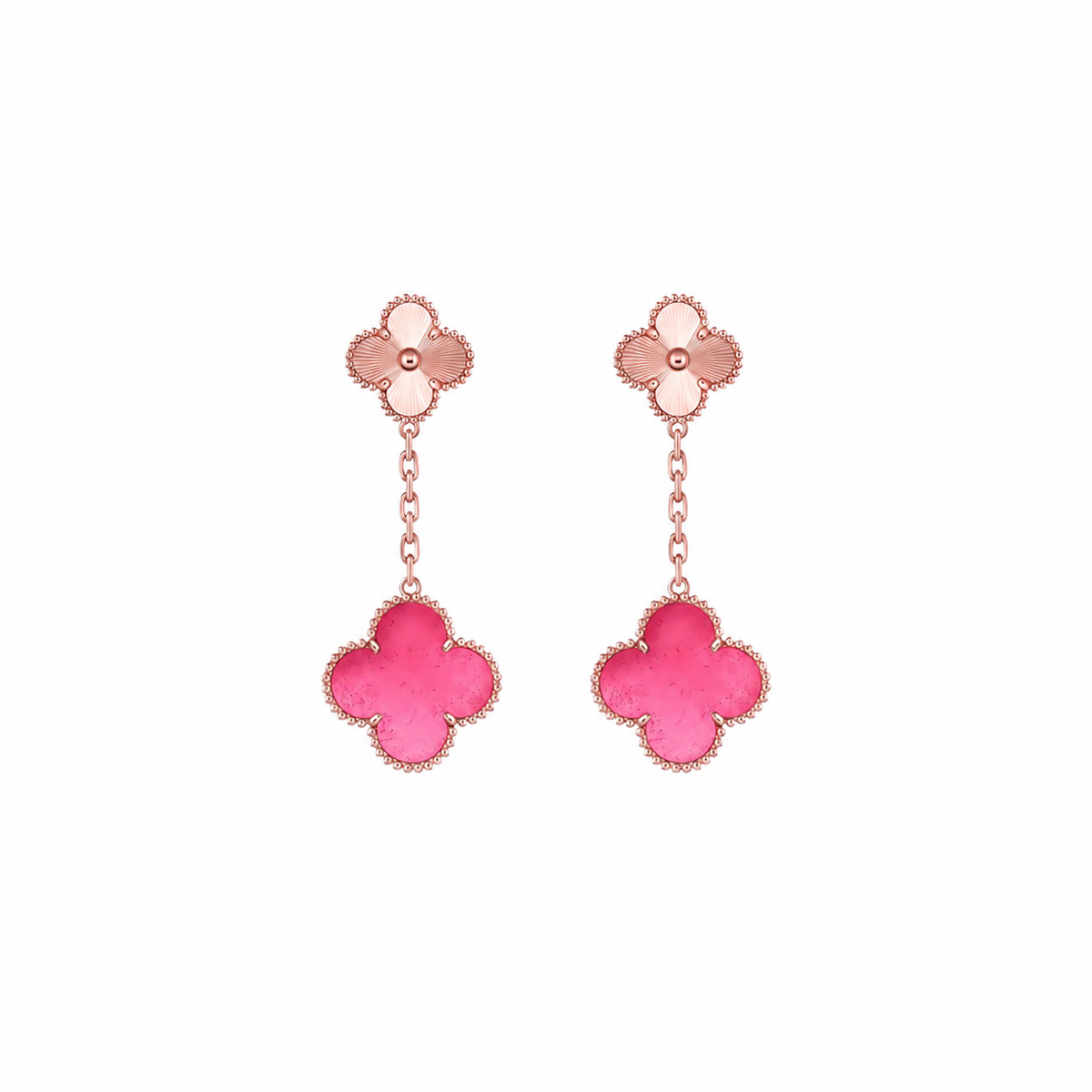 [Rani Jewelry]NEW CLOVER 2 MOTIF PINK ENAMEL EARRINGS