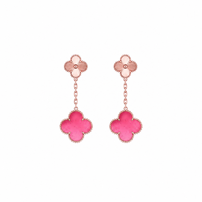 [Rani Jewelry]NEW CLOVER 2 MOTIF PINK ENAMEL EARRINGS