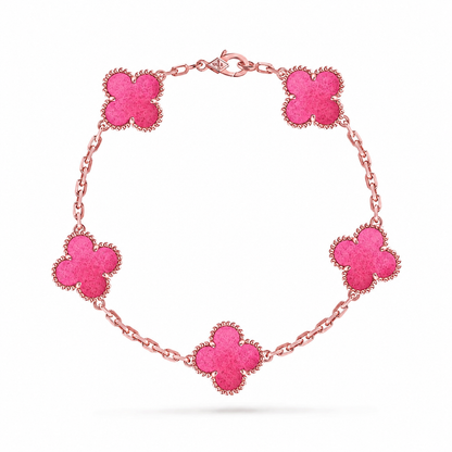 [Rani Jewelry]NEW CLOVER 5 MOTIFS PINK ENAMEL BRACELET