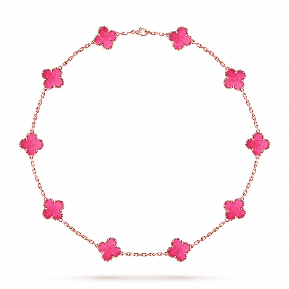 [Rani Jewelry]NEW CLOVER 10 MOTIFS PINK ENAMEL NECKLACE